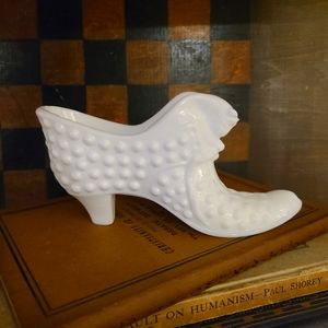 Vintage Fenton Hobnail Glass Slipper Mid Century Modern Shabby Chic Shoe Lover